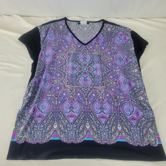 Travel Elements Womens Blouse Medium Top Multicolored Short Sleeve V Neck Shirt - Picture 3 of 9
